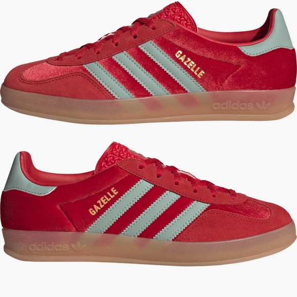 adidas Shoes - adidas Gazelle Red with Light Blue Stripes